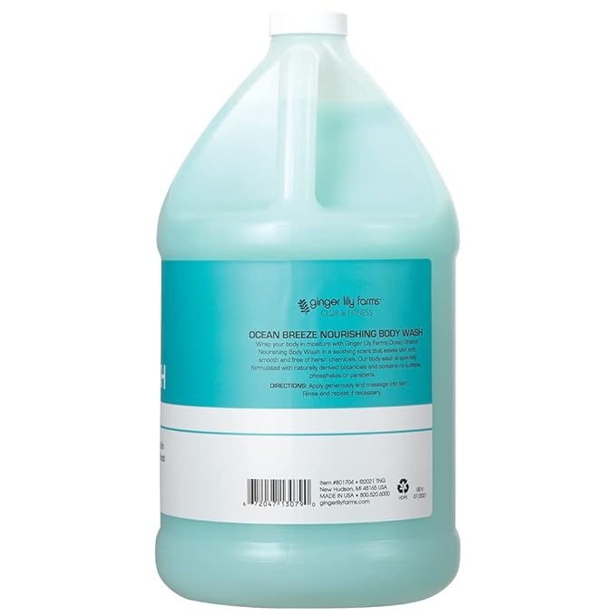 Ginger Lily Farms Club &amp Fitness Nourishing Body Wash 100% Vegan &amp Cruelty-Free Ocean Breeze Scent 1 Gallon Refill (Pack of 4)