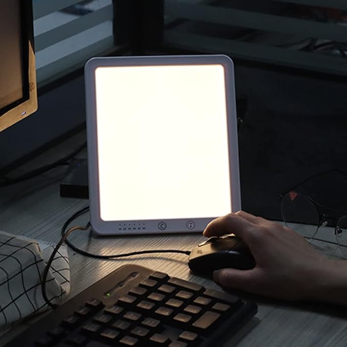 Light Therapy Lamp 10000 Lux Sunlight Lamp with 3 Color Modes 5 Brightness Levels 6 Timer Settings Full UV-Free LED SpectrumWhite
