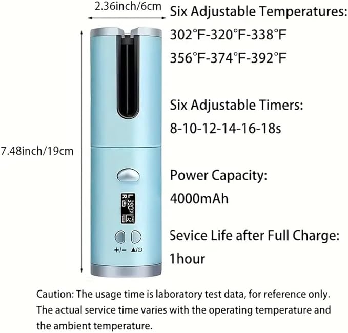 Automatic Curling Iron Hair Curling Iron for Hair Styling Cordless Auto Hair Curler with 6 Temps and Timers Auto Shut-Off Fast Heating Rechargeable Cordless Hair Curler 1 (Gray)