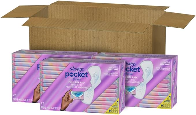 Always Pocket Feminine Pads with FlexFoamSize 1Regularwith WingsUnscented66 Count (Pack of 2)