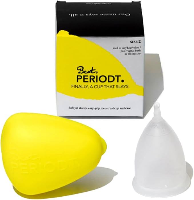 Best Periodt Menstrual Cup - High Capacity Soft Period Cup for Heavy Flow - 12 Hour Leak Free - Comfy &amp Easy to Use - Comes with Yellow Menstrual Cup Case - USA Made (Size 2)