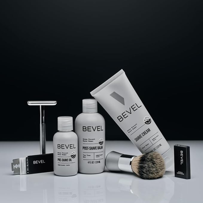 Bevel Shaving Kit for Men Includes Safety Razor with 40 Replacement Blades Luxury Shaving Brush Pre Shave Oil Shave Cream and Balm (Packaging May Vary)