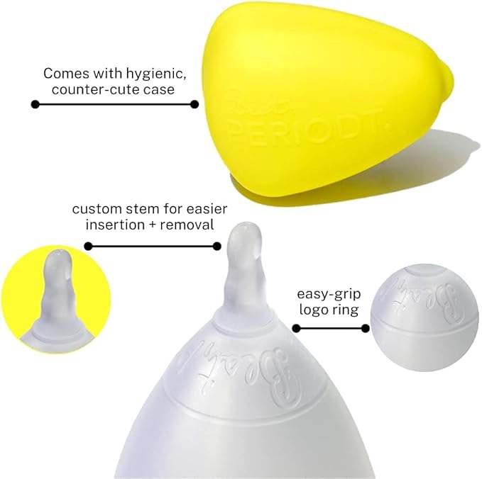 Best Periodt Menstrual Cup - High Capacity Soft Period Cup for Heavy Flow - 12 Hour Leak Free - Comfy &amp Easy to Use - Comes with Yellow Menstrual Cup Case - USA Made (Size 2)