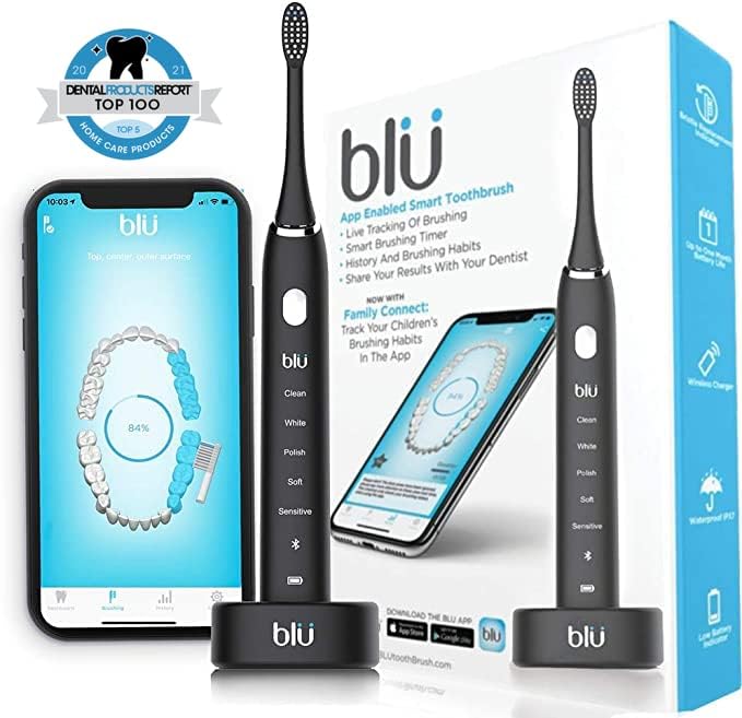 Blu Smart Electric Toothbrush Sonic Power Toothbrush with Interactive Live Tracking App for Adults (Black)