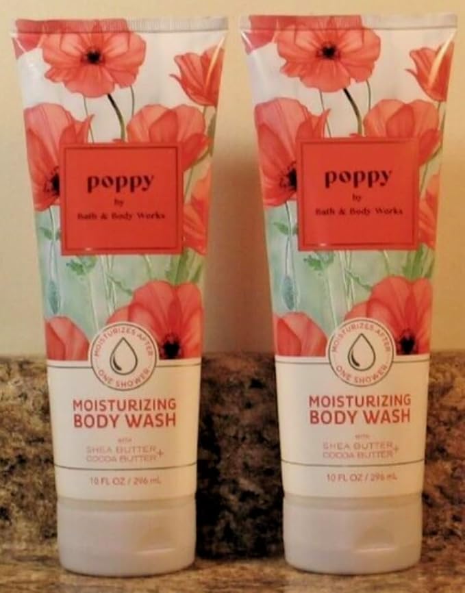 2 POPPY Moisturizing bath Body Wash 10 oz ea Shea Butter