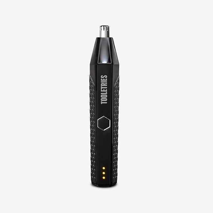 TOOLETRIES The Ranger - Electric Nose &amp Ear Hair Trimmer for Men Wet/Dry Nose Clippers with Stainless Steel Blades Waterproof Rechargeable Li-Ion Battery LED Spotlight Travel Lock - Black