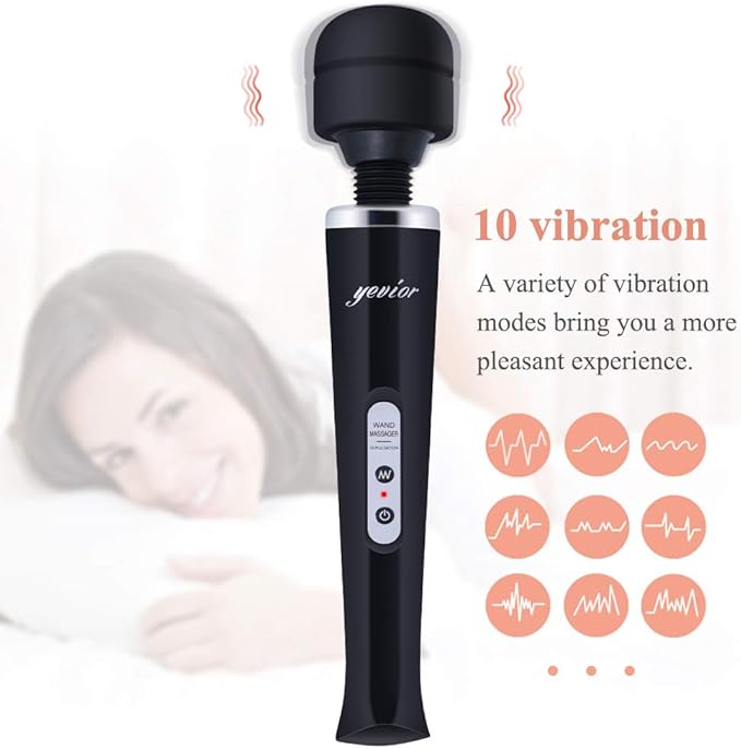 YEVIOR Cordless Personal Electric Massager Wand with 10 Powerful Pulse Settings Rechargeable Handheld Back Vibrating Massager for Deep Muscles Pain Relief (Black)
