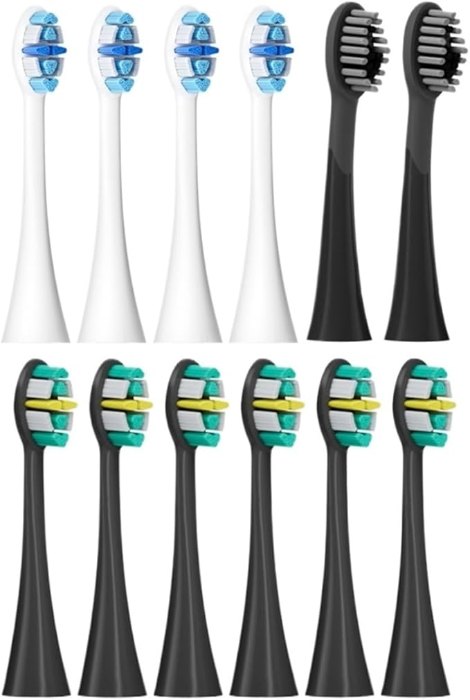 Compatible for Seago Electric Toothbrush Heads 12 PCS IPX7 Waterproof with Holder C027(SG-C027-12PCS Black)