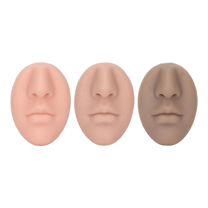 3pcs Silicone Nose Mouth Model Professional Soft Flexible Piercing Model for Beauty Salon Reusable Simulation Silicone Face Model for Acupuncture Teaching Durable Silicone Prosthetic Nose