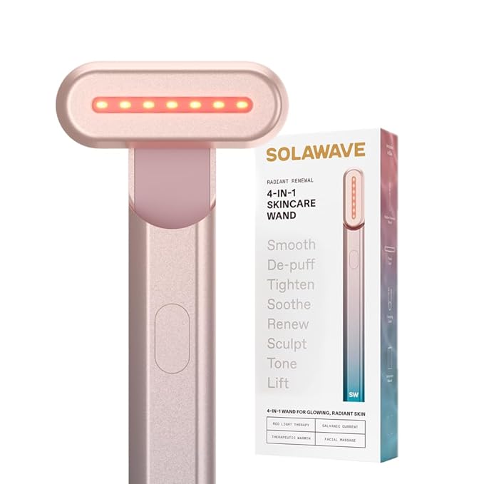 Solawave 4-in-1 Red Light Therapy Wand for Face &amp Neck | Beauty Device with Galvanic Current Massager &amp Warmth | Anti-Aging Wrinkle Reduction Skin Tightening Depuffing &amp Rejuvenation (