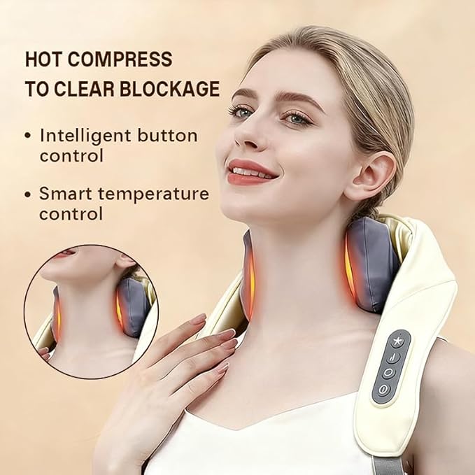 Cervical and Shoulder Massager 3-Level Force Adjustment Equipped with Trapezius Muscle Kneading and Heat Therapy Function Portable Design Ideal Gift for Parents