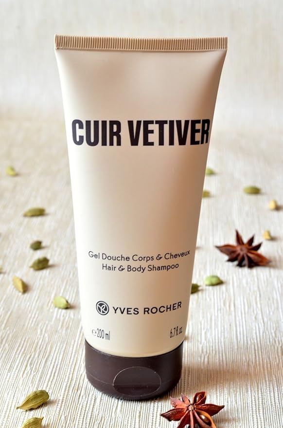 Yves Rocher Cuir Vetiver Men’s Shower Gel &amp Shampoo All-in-One Perfumed Cleansing Gel Long Lasting Fragrance Set of 3 Bottles Luxury Gift Kit - 200 ml/6.7 fl.oz