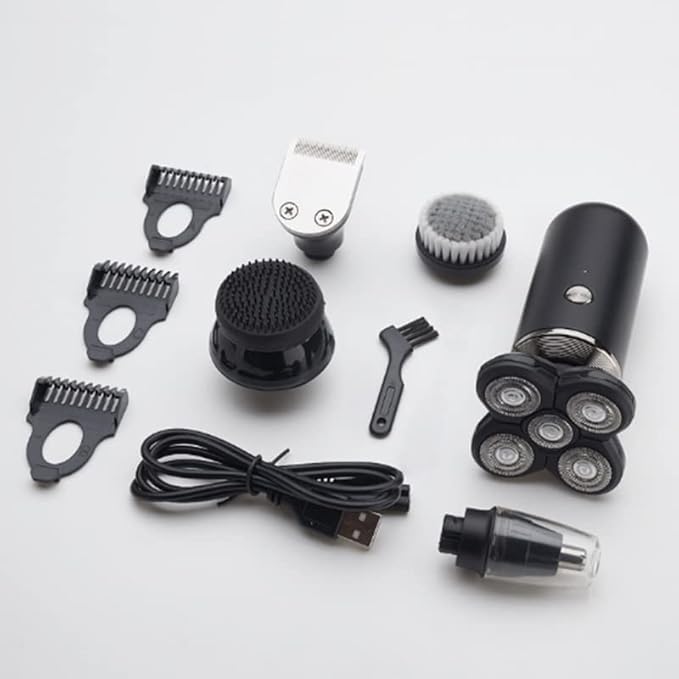 Electric Razor for Men 5 in 1 Washable Grooming Electric Shaver Male Face Electric Razor Rechargeable Rotary Beard Shaving Machine Cleaning Shaver Kit