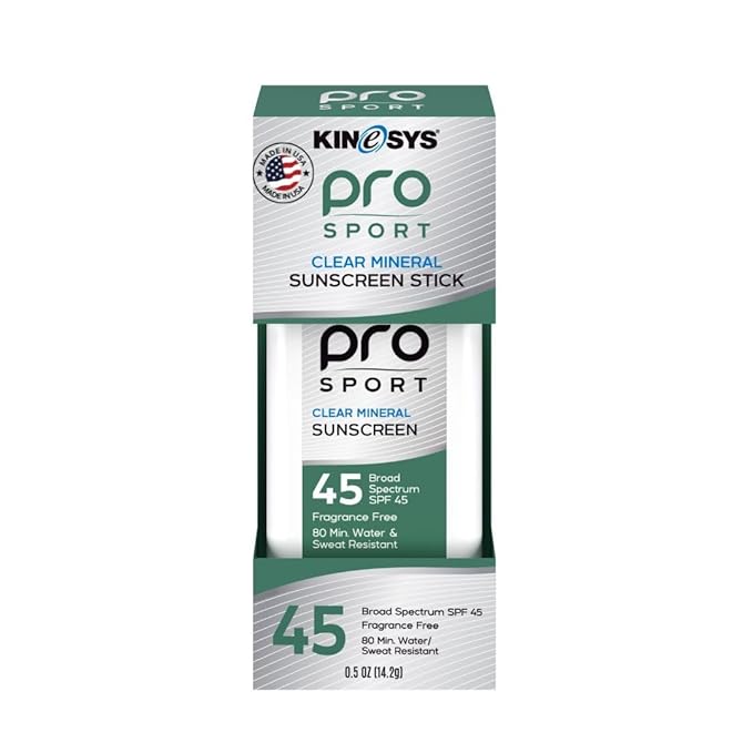 KINeSYS Pro Sport Clear Mineral Sunscreen Stick SPF 45 | SPF Stick Sunblock for Adults &amp Kids | Broad Spectrum Sun Protection | Water Resistant Travel Size Sunscreen for Face Body &amp Vacation