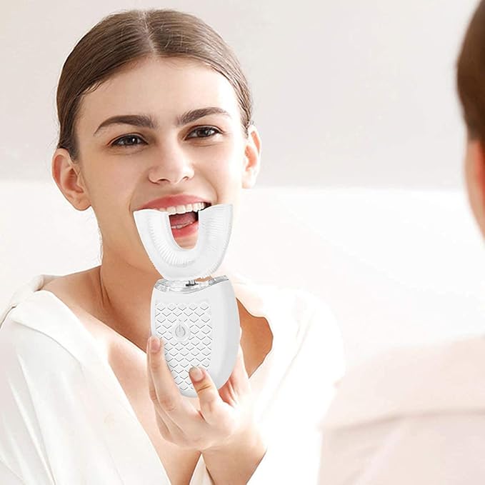 Ultrasonic Electric Toothbrush Adults Automatic Toothbrush U Shaped Whole Mouth 360° Cleaning Teeth Whitening Hands Free Rechargeable IPX7 Waterproof