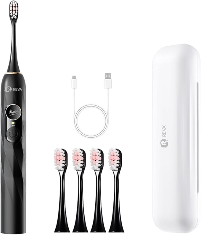V3 Sonic Electric Toothbrush for Adults - Dual Display 5 Cleaning Modes Up to 200 Days Battery on a Single Charge 4 Brush Heads &amp IPX7 Waterproof Design Black