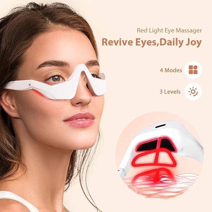 Under-Eye Red Light Therapy Device with Microcurren 3D Contour Eye Massager for Dark Circles Eye Bags &amp Wrinkles Rechargeable Under Eye Treatment Device for Puffiness and Fine Lines