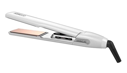 Arrojo AP-C450 White Ceramic Smoothing Iron — Dual Voltage Flat Iron — 450 Degrees in seconds — Ceramic Hair Iron for All Types of Hair — No Frizz Ceramic Plates — 1 ¼ Inches