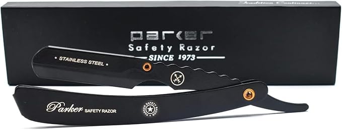 Parker SRXBLK Professional Stainless Steel Clip‑Style Barber Razor – Heavy‑Duty Black Finish with 5 Refill Blades Ergonomic Weight for Barbers &amp Straight Razor Shaving Enthusiasts