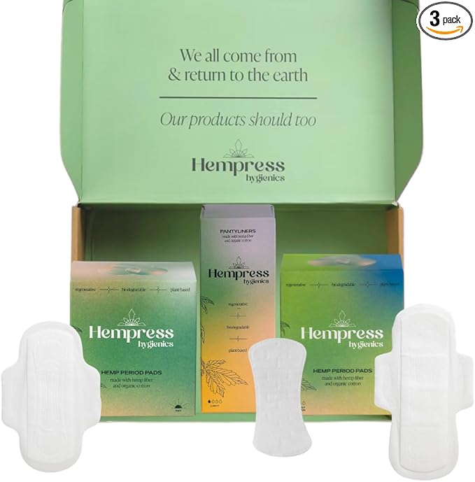 Organic Cotton Period Kit for Women &amp Teens Soft Hypoallergenic Menstrual Pads with Wings and Panty Liners Fragrance Free Sensitive Skin Friendly Feminine Hygiene (Bundle of 3)