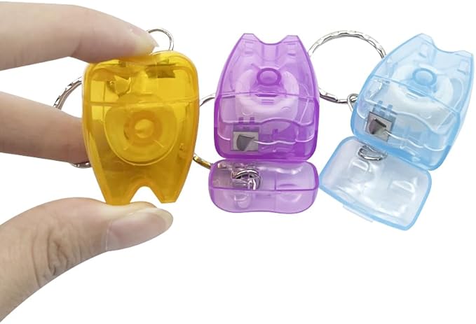 100PCS Custom Personalized Logo Dental Floss Keychain Mini Box Portable Tooth Shaped Customizable with Any Image Logo and Text for Gift Business Logo 15M Length-Random Color
