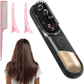 Go Brush Pro3-in-1 Cordless Negative Ion Hair StraightenerPortable Hair Straightener Comb 4 Temps Fast Heating Mch Ceramic CoatingAnti-Scalding Comb TeethSmoothes Frizz (Black)
