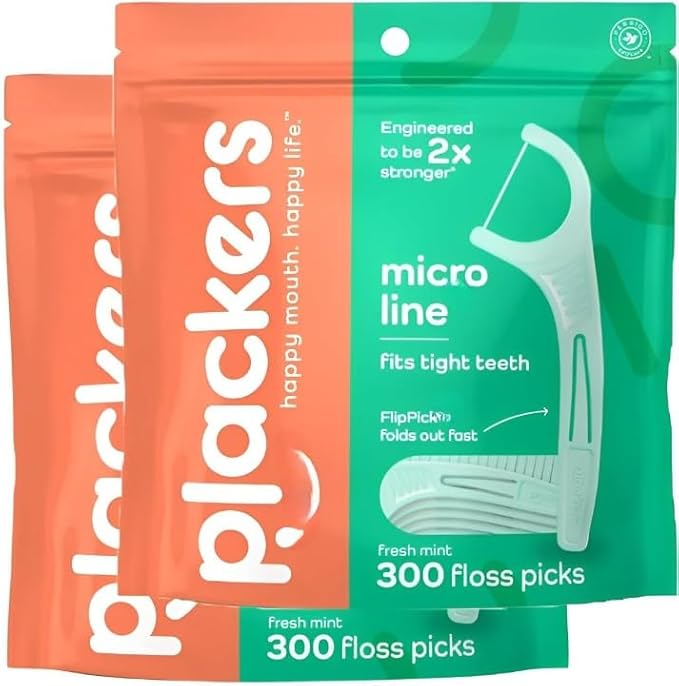 (3 Pack) Pl-Ackers Micro Mint Dental Floss Picks Fresh Mint ~ (300 Count)