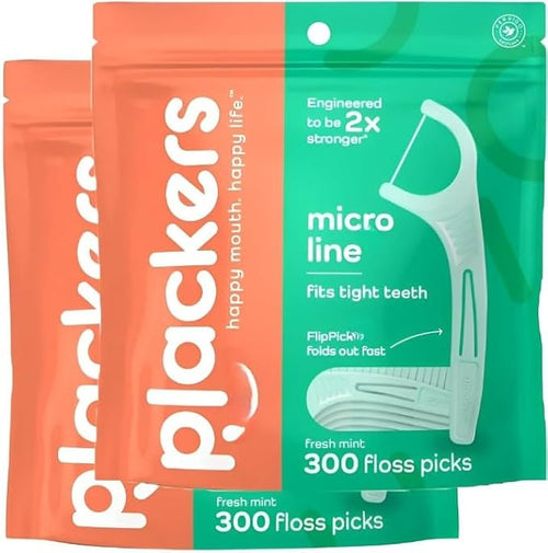 (3 Pack) Pl-Ackers Micro Mint Dental Floss Picks Fresh Mint ~ (300 Count)