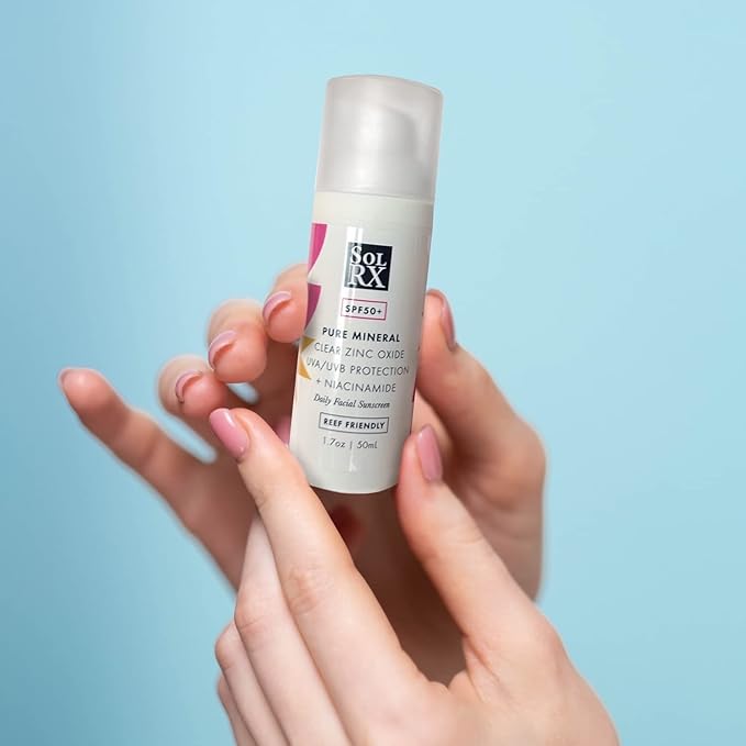 SolRX Pure Mineral SPF 50+ Face Sunscreen - 1.7oz Zinc Oxide Sunscreen with Niacinamide Daily Facial Sunscreen Reef Safe Sunscreen