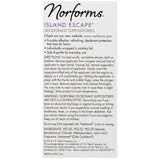 Norforms Feminine Deodorant Suppositories Long Lasting Odor Control Island Escape Scent 12 Count (Pack of 11)