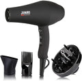 JINRI Hair Dryer 1875W 3 Heat &amp 2 Speed with Diffuser with Concentrator Ionic Technology &amp Infrared - Black Detachable Air Intake Hanging Strap Non-Foldable 125V JINRI-104
