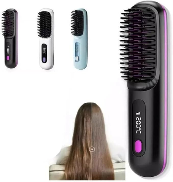 Go Brush Pro Portable Straightener Brush GoBrush Pro Rechargeable &amp Cordless Mini Hair Comb (Pink)