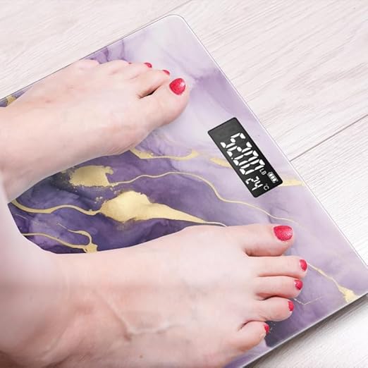 Digital Scale for Body Weight Highly Precision Bathroom Weight Scale 400 lbs with Backlit Display Personalized Scale for Home-Abstract Purple and Gold Marble Background with Golden Veins