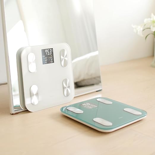 mooas Smart Scale for Body Weight Fat Bluetooth Scale Digital Bathroom Scale with BMI Body Fat Muscle Mass Composition LCD Accurate Wi-Fi Bluetooth Scale for Home Smartphone App 396 lbs (Ivory)