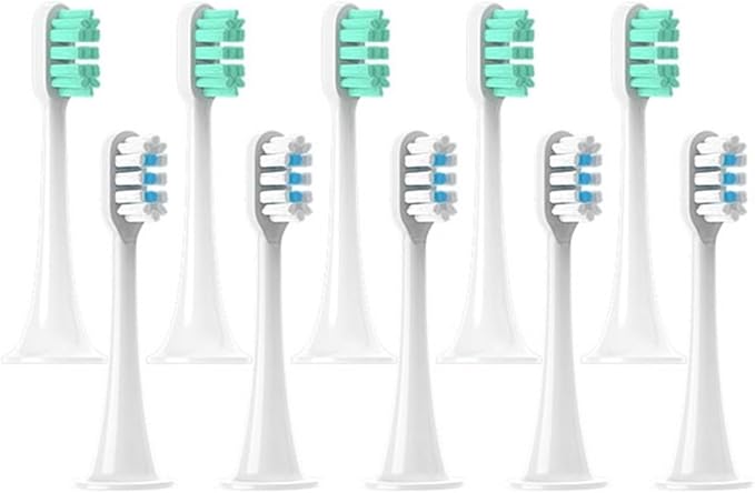 Compatible for 10Pcs T300/T500/T700 Toothbrush Heads Replaceable Refill Nozzles 4Colors(5Green 5White)
