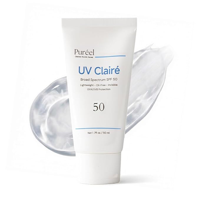 Puréel UV Clairé SPF 50 Sunscreen For Face – Clear &amp Invisible - No White Cast - Oil Free - Lightweight - Non-Sticky - UVA/UVB Protection For All Skin Types &amp Tone - 1.7 fl. oz