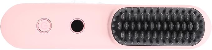 Negative Ionic Hair Straightener Portable Brush Cordless Hair Straightening Comb 2 in 1 Curler with 6400mAh Battery 3 Temp Settings 160C180C200C for Travel &amp Home(Pink)