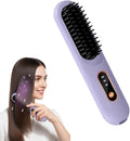 Hair Straightener Brush2026 New Portable Straightener Brushs for Travel Fast Heating Cordless Mini Hair Straightening Brush with LCD Temperature Display (Purple)