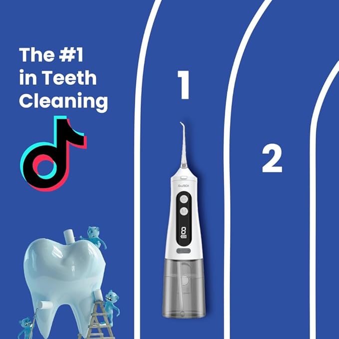 OraTECH Water Dental Flosser Portable Cordless Oral Irrigator 350ML Rechargeable Travel IPX7 Waterproof Electric Flossing for Teeth Cleaning (Black)