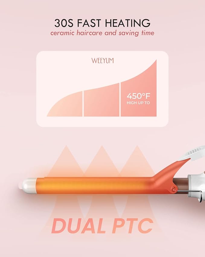 WEEYUM 3/4 Inch Curling Iron Long Barrel Curling Wand for Hair Ceramic Tourmaline Hair Curling Iron Double Voltage(100-240V)