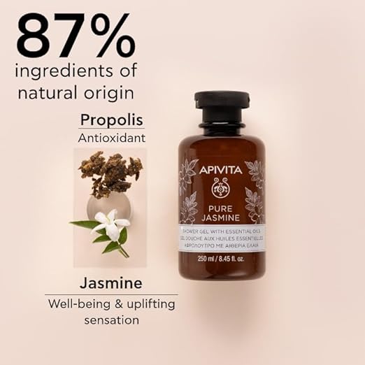 APIVITA Pure Jasmine Shower Gel | Gently Cleanses Hydrates &amp Preserves Skin's Moisture with Jasmine &amp Propolis