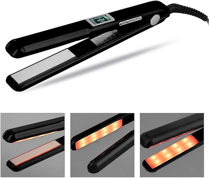 Professional Infrared Hair Straightener and Styling Iron with Flat Plates Hair Care Cold Iron for Repair Damaged Hair LCD Display (Black)