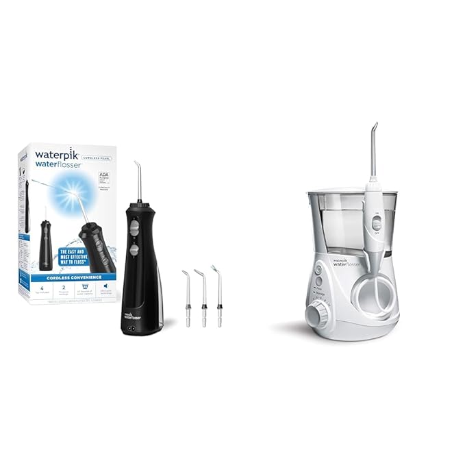 Waterpik Cordless Pearl Water Flosser Rechargeable Portable Water Flosser for Teeth &amp Aquarius Water Flosser Professional for Teeth Gums Braces
