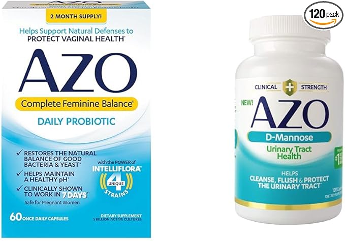 AZO Complete Feminine Balance Daily Probiotics for Women &amp D Mannose Urinary Tract Health Cleanse Flush &amp Protect The Urinary Tract