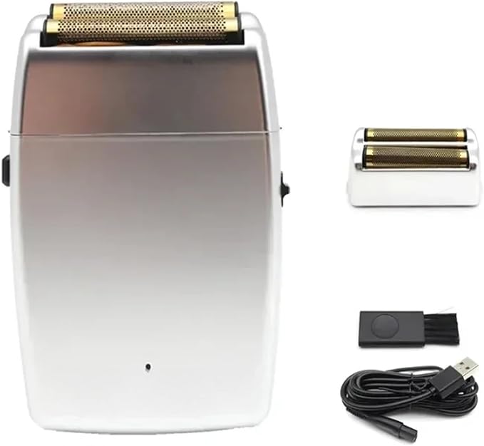 Compatible With POP Barbers P620 Professional Men's Beard Trimmer &amp Double Foil Shaver 11000 RPM High-Speed Electric Hair Cutting Machine USB Rechargeable for Home &amp Salon Use(Silver-Netcover