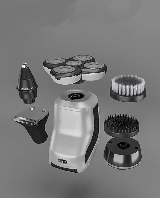 JYYBN Multifunctional5 in 1Electric Shavers for Men Bald Head Shaver Mens Electric Razors for Shaving Rechargeable Cordless Wet/Dry Rotary Shaver with Clippers Nose Hair Trimmer Facial Cleansing Brush