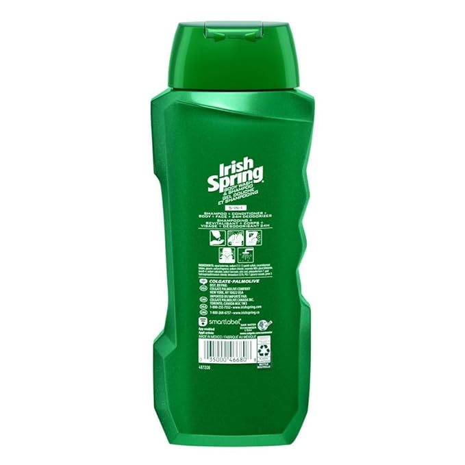 Irish Spring Body Wash &amp Shampoo - 5 in 1 - Net Wt. 18 FL OZ (532 mL) Per Bottle - Pack of 3 Bottles