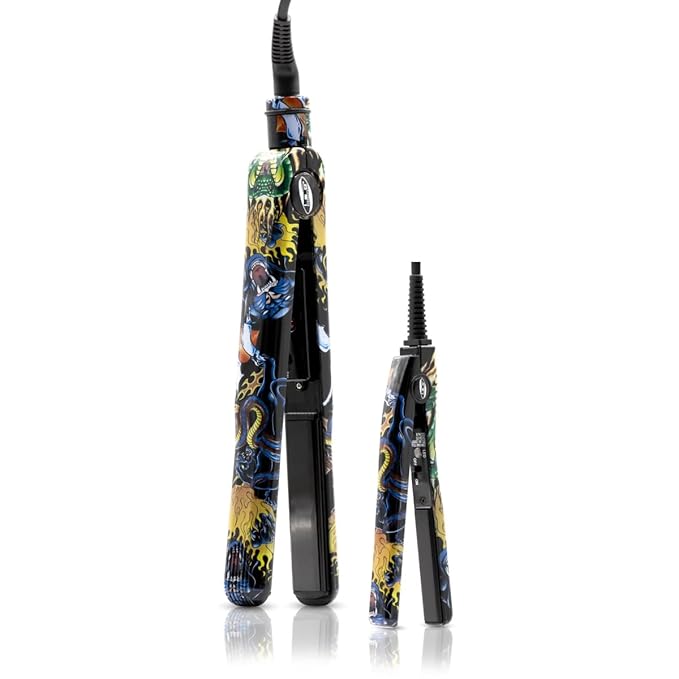 ISO Beauty ISOTTSBT-226 Black Dragon Tattoo Duo 1.25' &amp 0.5' 100% Ceramic Ultra-Smooth Flat Iron Set - Black Tattoo