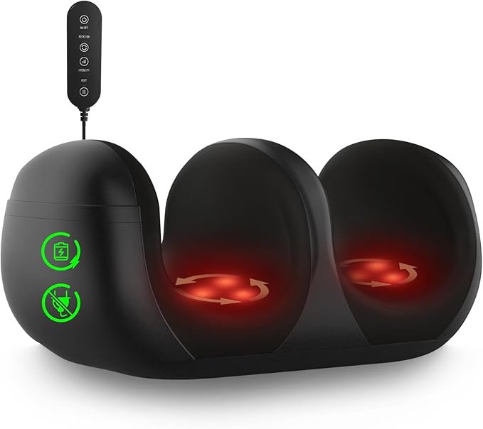 LINGTENG Cordless Foot Massager with 120°F Heat Rechargeable Shiatsu Foot and Calf Kneading Machine with 3 Intensities and Remote for Home Office Gifts for Women Men Dad Mom