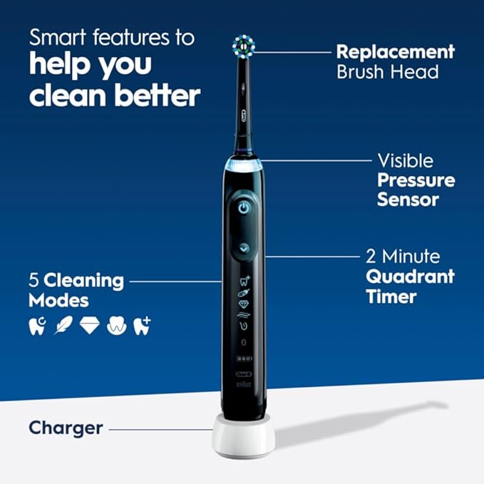 Oral-B Genius X Limited Rechargeable Electric Toothbrush with 1 Replacement Brush Head Travel Case Midnight Black